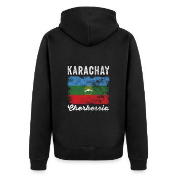 Karachay Cherkessia Drapeau en détresse - Veste à capuche bio Premium Unisexe - noir - Dos - Nico (187cm)