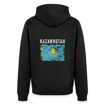 Kasachstan Flagge Vintage Kasachische Flagge - Unisex Premium Bio Zip Hoodie - Schwarz - Hinten - Nico (187cm)