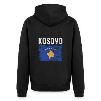 Kosovo Flag Distressed - Kosovar Flag - Unisex Premium Organic Zip Hoodie - black - Back - Nico (187cm)