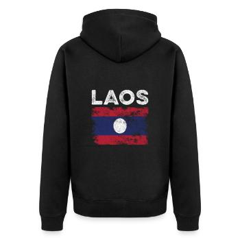 Laos Flag Distressed - Laotische Flagge - Unisex Premium Bio Zip Hoodie - Schwarz - Hinten - Nico (187cm)