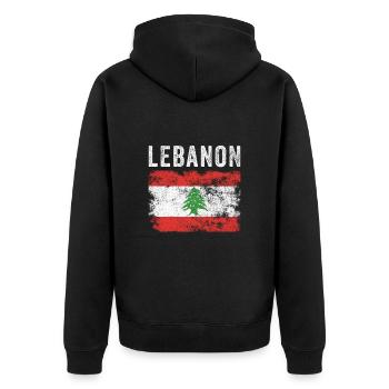Libanon Flagge Distressed - Libanesische Flagge - Unisex Premium Bio Zip Hoodie - Schwarz - Hinten - Nico (187cm)