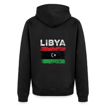 Libya Flag Distressed - Libysche Flagge - Unisex Premium Bio Zip Hoodie - Schwarz - Hinten - Nico (187cm)
