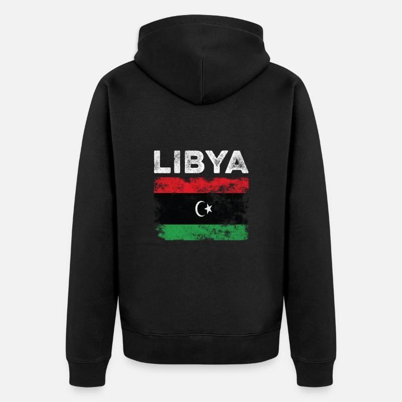 Libya Flag Distressed - Libysche Flagge - Unisex Premium Bio Zip Hoodie - Schwarz