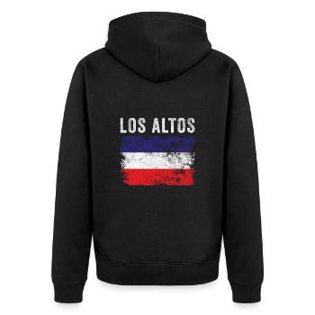 Los Altos Flag Distressed Los Altos Flag - Unisex Premium Organic Zip Hoodie - black - Back - Nico (187cm)
