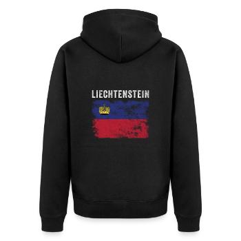 Liechtenstein Flagge notleidend - Unisex Premium Bio Zip Hoodie - Schwarz - Hinten - Nico (187cm)
