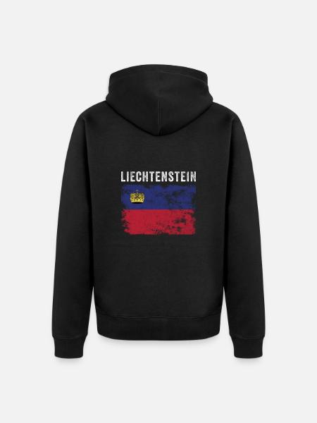 Liechtenstein Flag Distressed - Unisex Premium Organic Zip Hoodie - black