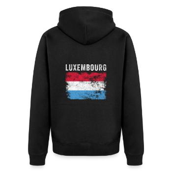 Luxembourg Flag Distressed - Unisex Premium Organic Zip Hoodie - black - Back - Nico (187cm)