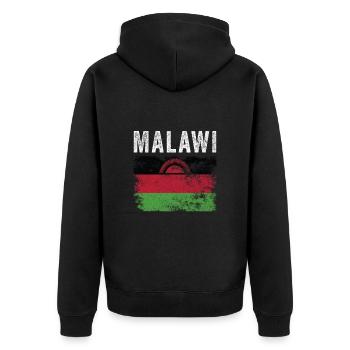 Malawi Flag Distressed - Malawian Flag - Unisex Premium Organic Zip Hoodie - black - Back - Nico (187cm)