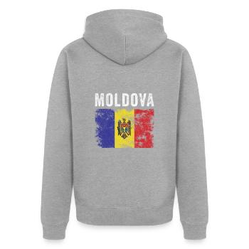Moldova Flag Distressed - Moldauische Flagge - Unisex Premium Bio Zip Hoodie - Grau meliert - Hinten - Nico (187cm)