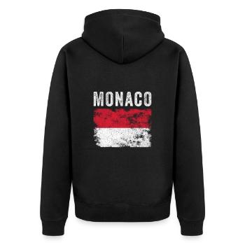 Monaco Flag Distressed - Monacan Flag - Unisex Premium Organic Zip Hoodie - black - Back - Nico (187cm)