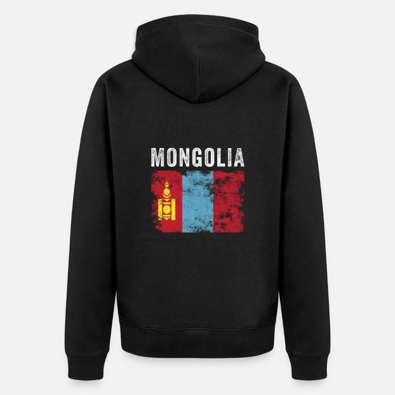 Mongolei Flagge Distressed Mongolische Flagge - Unisex Premium Bio Zip Hoodie - Schwarz