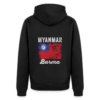 Myanmar Flag Distressed - Burmese Flag - Unisex Premium Organic Zip Hoodie - black - Back - Nico (187cm)