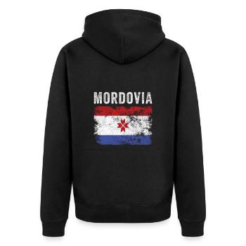 Mordovia Flag Distressed - Mordvin Flag - Unisex Premium Organic Zip Hoodie - black - Back - Nico (187cm)