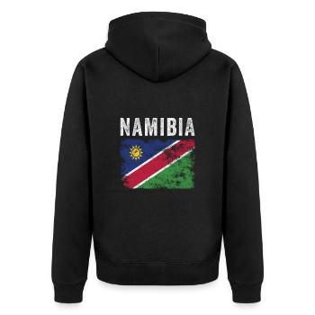 Namibia Flag Distressed - Namibische Flagge - Unisex Premium Bio Zip Hoodie - Schwarz - Hinten - Nico (187cm)