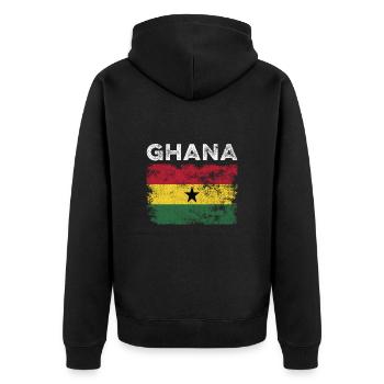 Ghana Flag Distressed - Ghanaische Flagge - Unisex Premium Bio Zip Hoodie - Schwarz - Hinten - Nico (187cm)