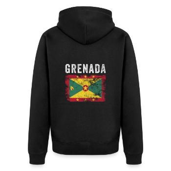 Grenada Flag Distressed - Grenadian Flag - Unisex Premium Organic Zip Hoodie - black - Back - Nico (187cm)