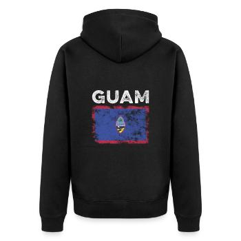 Guam Flag Distressed - Guamanische Flagge - Unisex Premium Bio Zip Hoodie - Schwarz - Hinten - Nico (187cm)
