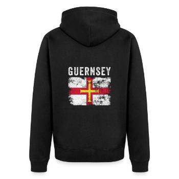 Guernsey Flag Distressed - Guernsey Flag - Unisex Premium Organic Zip Hoodie - black - Back - Nico (187cm)