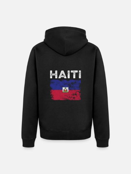 Haiti Flag Distressed - Haitian Flag - Unisex Premium Organic Zip Hoodie - black