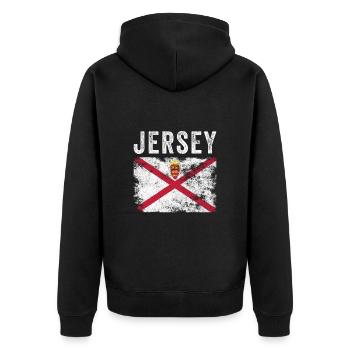 Jersey Flag Distressed - Jersey Flag - Veste à capuche bio Premium Unisexe - noir - Dos - Nico (187cm)