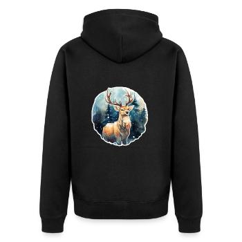 Hirsch im schneebedeckten Wald - Unisex Premium Bio Zip Hoodie - Schwarz - Hinten - Nico (187cm)