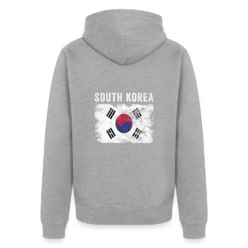 Südkorea Flagge Distressed - Unisex Premium Bio Zip Hoodie - Grau meliert - Hinten - Nico (187cm)
