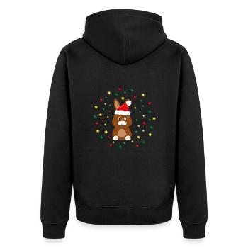 Hase mit Weihnachtsmütze und Sternen. - Unisex Premium Bio Zip Hoodie - Schwarz - Hinten - Nico (187cm)