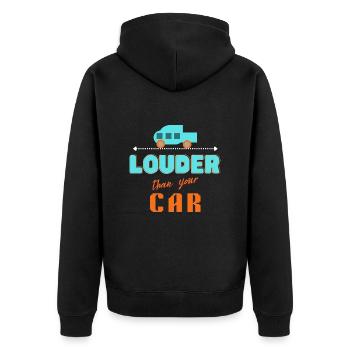 lauter als Ihr Auto - Unisex Premium Bio Zip Hoodie - Schwarz - Hinten - Nico (187cm)
