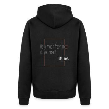 Wie viel Freizeit? - Unisex Premium Bio Zip Hoodie - Schwarz - Hinten - Nico (187cm)