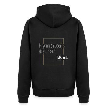 Wie viel Bier? - Unisex Premium Bio Zip Hoodie - Schwarz - Hinten - Nico (187cm)