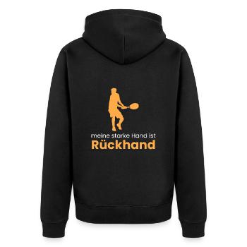 meine starke Hand: Rückhand - Unisex Premium Bio Zip Hoodie - Schwarz - Hinten - Nico (187cm)