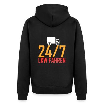 24/7 LKW fahren - Unisex Premium Bio Zip Hoodie - Schwarz - Hinten - Nico (187cm)