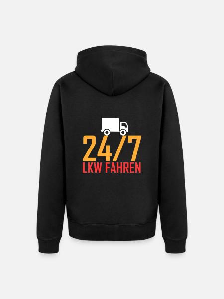 24/7 LKW fahren - Unisex Premium Bio Zip Hoodie - Schwarz
