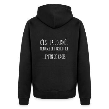 journée mondiale de l'incertitude - Veste à capuche bio Premium Unisexe - noir - Dos - Nico (187cm)