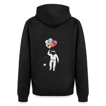 Astronaut, Ich liebe dich, Herz Ballons - Unisex Premium Bio Zip Hoodie - Schwarz - Hinten - Nico (187cm)