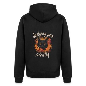 Schwarze Katze beurteilt dich stillschweigend - Unisex Premium Bio Zip Hoodie - Schwarz - Hinten - Nico (187cm)