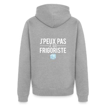J'peux pas je suis frigoriste métier profession - Veste à capuche bio Premium Unisexe - gris chiné - Dos - Nico (187cm)