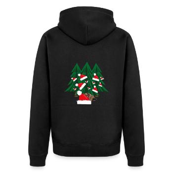 Igel im Wald mit Weihnachtsmützen. - Unisex Premium Bio Zip Hoodie - Schwarz - Hinten - Nico (187cm)