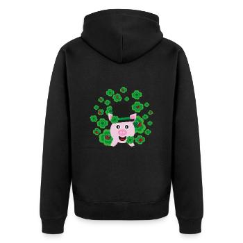 Neujahrs Party mit viel Klee und Glücksschwein. - Unisex Premium Bio Zip Hoodie - Schwarz - Hinten - Nico (187cm)