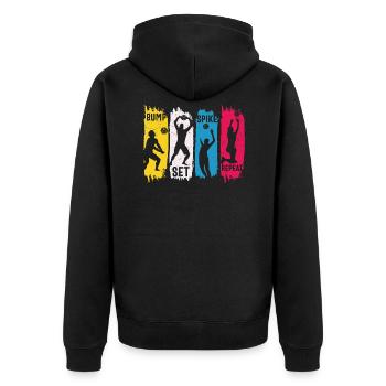 Bump set spike repeat cooler Volleyball Spruch - Unisex Premium Bio Zip Hoodie - Schwarz - Hinten - Nico (187cm)