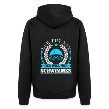 Der Tut Nix Der Will Nur Schwimmen Schwimm - Unisex Premium Bio Zip Hoodie - Schwarz - Hinten - Nico (187cm)