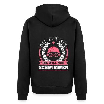 Die Tut Nix Die Will Nur Schwimmen Schwimm - Unisex Premium Bio Zip Hoodie - Schwarz - Hinten - Nico (187cm)