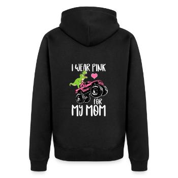 Dinosaur Monster Truck - I Wear Pink For My Mom - Unisex Premium Organic Zip Hoodie - black - Back - Nico (187cm)
