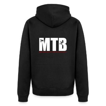 MOUNTAINBIKE ( MTB ) - BIS DAS NICHT MEHR SCHOCKT - Unisex Premium Bio Zip Hoodie - Schwarz - Hinten - Nico (187cm)