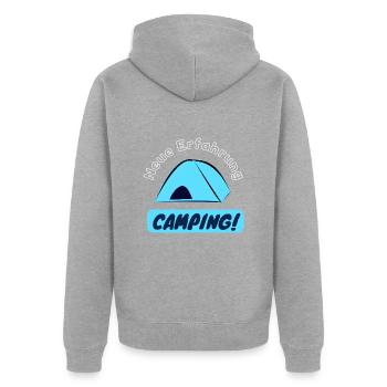 Neue Erfahrung - Camping! - Unisex Premium Bio Zip Hoodie - Grau meliert - Hinten - Nico (187cm)