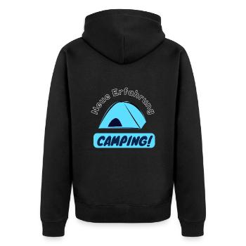 Neue Erfahrung - Camping! - Unisex Premium Bio Zip Hoodie - Schwarz - Hinten - Nico (187cm)