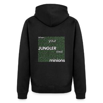 Wenn JUNGLER Lakaien stiehlt... - Unisex Premium Bio Zip Hoodie - Schwarz - Hinten - Nico (187cm)