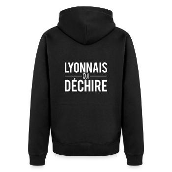 Lyonnais qui déchire habitant lyon humour - Veste à capuche bio Premium Unisexe - noir - Dos - Nico (187cm)