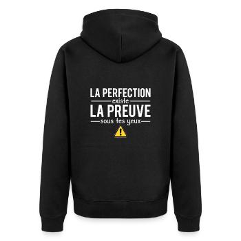 La perfection existe blague homme parfait humour - Veste à capuche bio Premium Unisexe - noir - Dos - Nico (187cm)