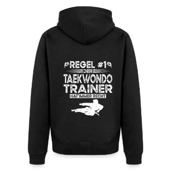 Taekwondo Kampfsport Der Taekwondotrainer - Unisex Premium Bio Zip Hoodie - Schwarz - Hinten - Nico (187cm)